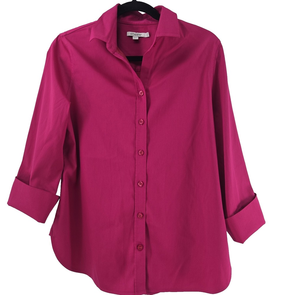 Chico's Size 0.5 (6) Pink Button Up  3/4 Sleeve Blouse Top